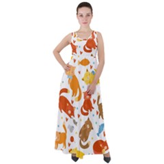 Seamless Pattern With Kittens White Background Empire Waist Velour Maxi Dress