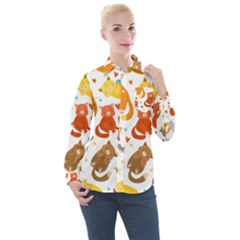 Seamless Pattern With Kittens White Background Women s Long Sleeve Pocket Shirt