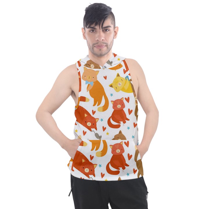 Seamless Pattern With Kittens White Background Men s Sleeveless Hoodie