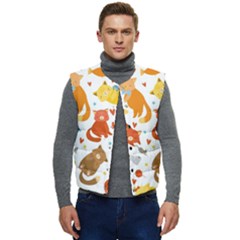 Seamless Pattern With Kittens White Background Men s Short Button Up Puffer Vest	