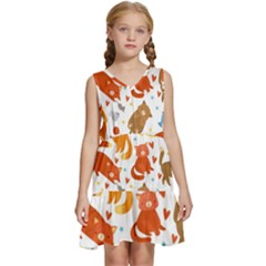 Seamless Pattern With Kittens White Background Kids  Sleeveless Tiered Mini Dress