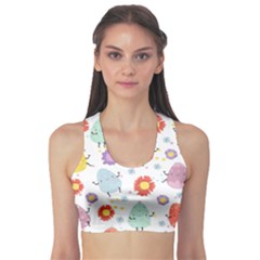 Easter Seamless Pattern With Cute Eggs Flowers Sports Bra