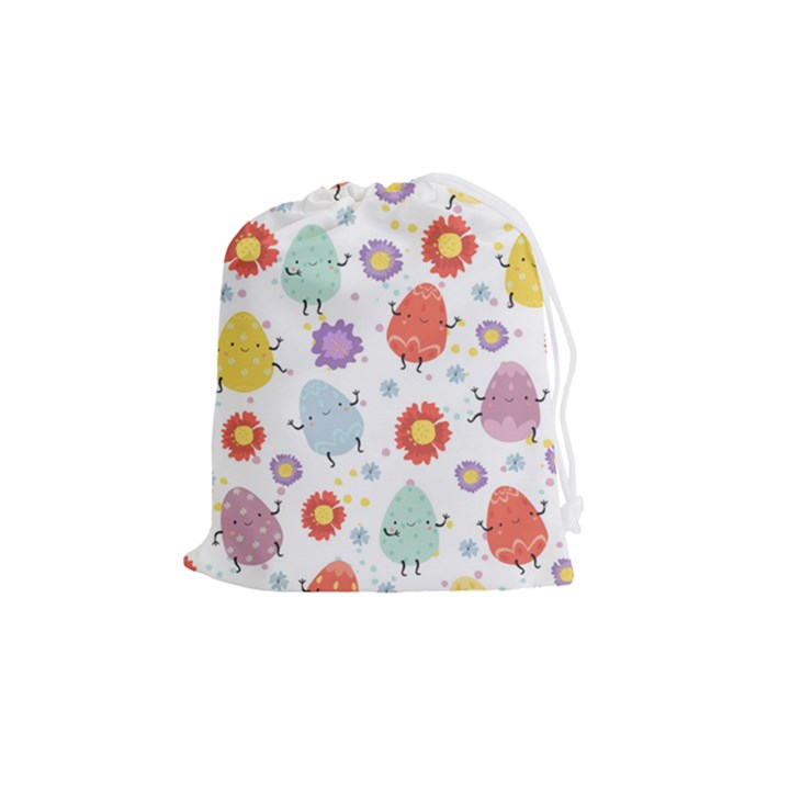 Easter Seamless Pattern With Cute Eggs Flowers Drawstring Pouch (Medium)