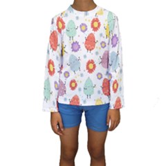 Easter Seamless Pattern With Cute Eggs Flowers Kids  Long Sleeve Swimwear