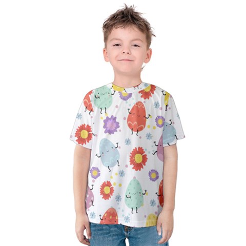 Easter Seamless Pattern With Cute Eggs Flowers Kids  Cotton Tee by Jancukart