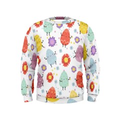 Easter Seamless Pattern With Cute Eggs Flowers Kids  Sweatshirt