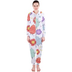 Easter Seamless Pattern With Cute Eggs Flowers Hooded Jumpsuit (ladies)