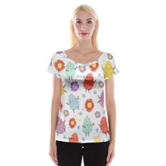 Easter Seamless Pattern With Cute Eggs Flowers Cap Sleeve Top