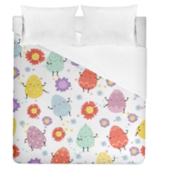 Easter Seamless Pattern With Cute Eggs Flowers Duvet Cover (queen Size) by Jancukart