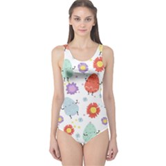 Easter Seamless Pattern With Cute Eggs Flowers One Piece Swimsuit by Jancukart