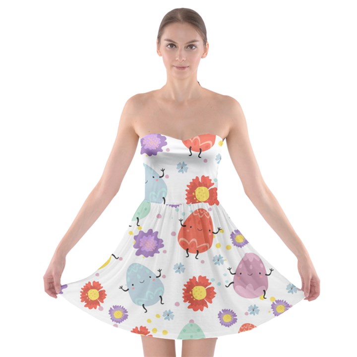 Easter Seamless Pattern With Cute Eggs Flowers Strapless Bra Top Dress