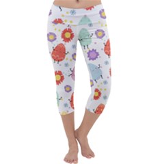 Easter Seamless Pattern With Cute Eggs Flowers Capri Yoga Leggings