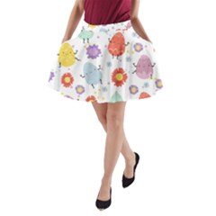 Easter Seamless Pattern With Cute Eggs Flowers A-line Pocket Skirt