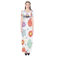 Easter Seamless Pattern With Cute Eggs Flowers Short Sleeve Maxi Dress