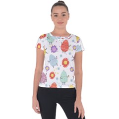 Easter Seamless Pattern With Cute Eggs Flowers Short Sleeve Sports Top 