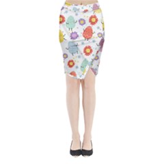 Easter Seamless Pattern With Cute Eggs Flowers Midi Wrap Pencil Skirt