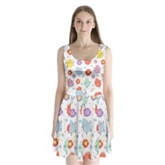 Easter Seamless Pattern With Cute Eggs Flowers Split Back Mini Dress 