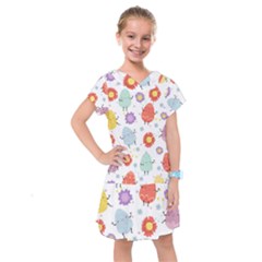 Easter Seamless Pattern With Cute Eggs Flowers Kids  Drop Waist Dress