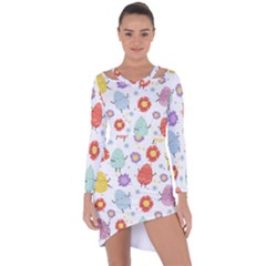 Easter Seamless Pattern With Cute Eggs Flowers Asymmetric Cut-out Shift Dress