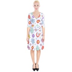 Easter Seamless Pattern With Cute Eggs Flowers Wrap Up Cocktail Dress