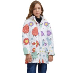 Easter Seamless Pattern With Cute Eggs Flowers Kid s Hooded Longline Puffer Jacket by Jancukart