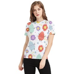 Easter Seamless Pattern With Cute Eggs Flowers Women s Short Sleeve Rash Guard