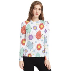 Easter Seamless Pattern With Cute Eggs Flowers Women s Long Sleeve Rash Guard