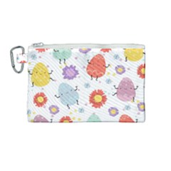 Easter Seamless Pattern With Cute Eggs Flowers Canvas Cosmetic Bag (medium)