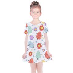 Easter Seamless Pattern With Cute Eggs Flowers Kids  Simple Cotton Dress by Jancukart