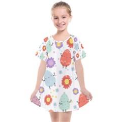 Easter Seamless Pattern With Cute Eggs Flowers Kids  Smock Dress by Jancukart