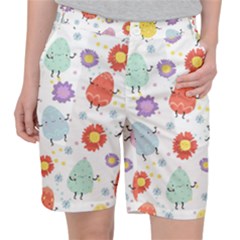 Easter Seamless Pattern With Cute Eggs Flowers Pocket Shorts