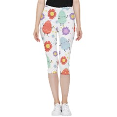 Easter Seamless Pattern With Cute Eggs Flowers Inside Out Lightweight Velour Capri Leggings  by Jancukart