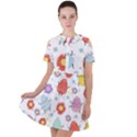 Easter Seamless Pattern With Cute Eggs Flowers Short Sleeve Shoulder Cut Out Dress  View1