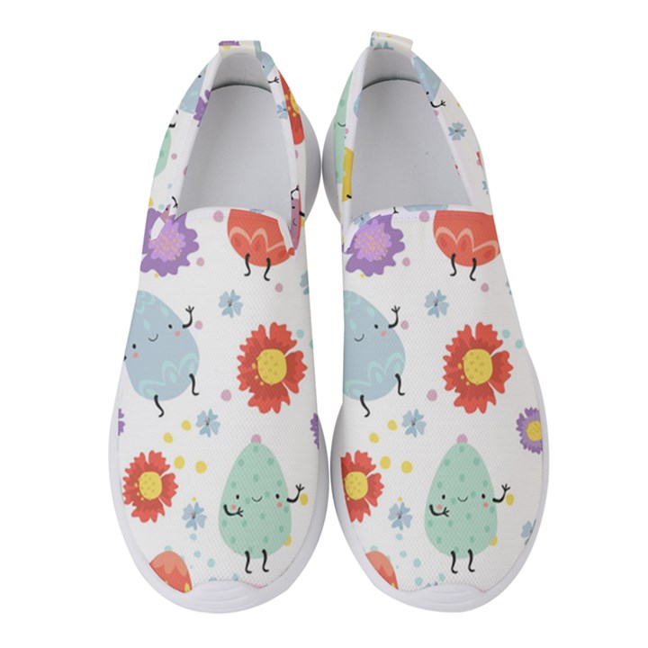 Easter Seamless Pattern With Cute Eggs Flowers Women s Slip On Sneakers