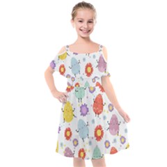 Easter Seamless Pattern With Cute Eggs Flowers Kids  Cut Out Shoulders Chiffon Dress