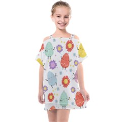 Easter Seamless Pattern With Cute Eggs Flowers Kids  One Piece Chiffon Dress by Jancukart