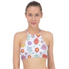 Easter Seamless Pattern With Cute Eggs Flowers Racer Front Bikini Top