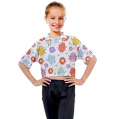 Easter Seamless Pattern With Cute Eggs Flowers Kids Mock Neck Tee