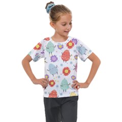 Easter Seamless Pattern With Cute Eggs Flowers Kids  Mesh Piece Tee