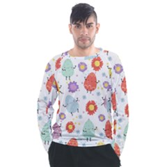 Easter Seamless Pattern With Cute Eggs Flowers Men s Long Sleeve Raglan Tee