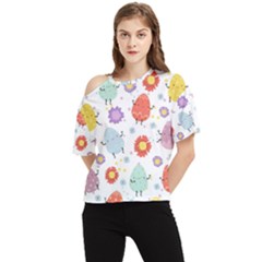 Easter Seamless Pattern With Cute Eggs Flowers One Shoulder Cut Out Tee