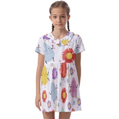 Easter Seamless Pattern With Cute Eggs Flowers Kids  Asymmetric Collar Dress