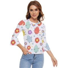 Easter Seamless Pattern With Cute Eggs Flowers Bell Sleeve Top