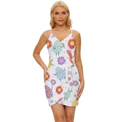 Easter Seamless Pattern With Cute Eggs Flowers Wrap Tie Front Dress