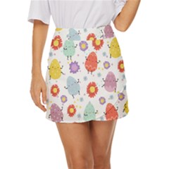 Easter Seamless Pattern With Cute Eggs Flowers Mini Front Wrap Skirt