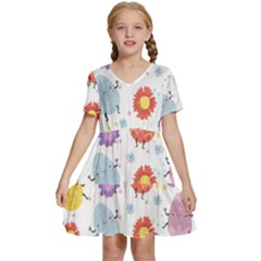 Easter Seamless Pattern With Cute Eggs Flowers Kids  Short Sleeve Tiered Mini Dress