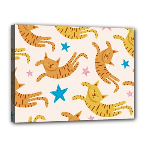 Cute Cats Seamless Pattern With Stars Funny Drawing Kittens Canvas 16  X 12  (stretched)