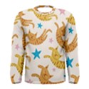 Cute Cats Seamless Pattern With Stars Funny Drawing Kittens Men s Long Sleeve Tee View1