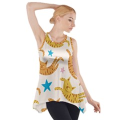 Cute Cats Seamless Pattern With Stars Funny Drawing Kittens Side Drop Tank Tunic