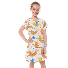 Cute Cats Seamless Pattern With Stars Funny Drawing Kittens Kids  Drop Waist Dress